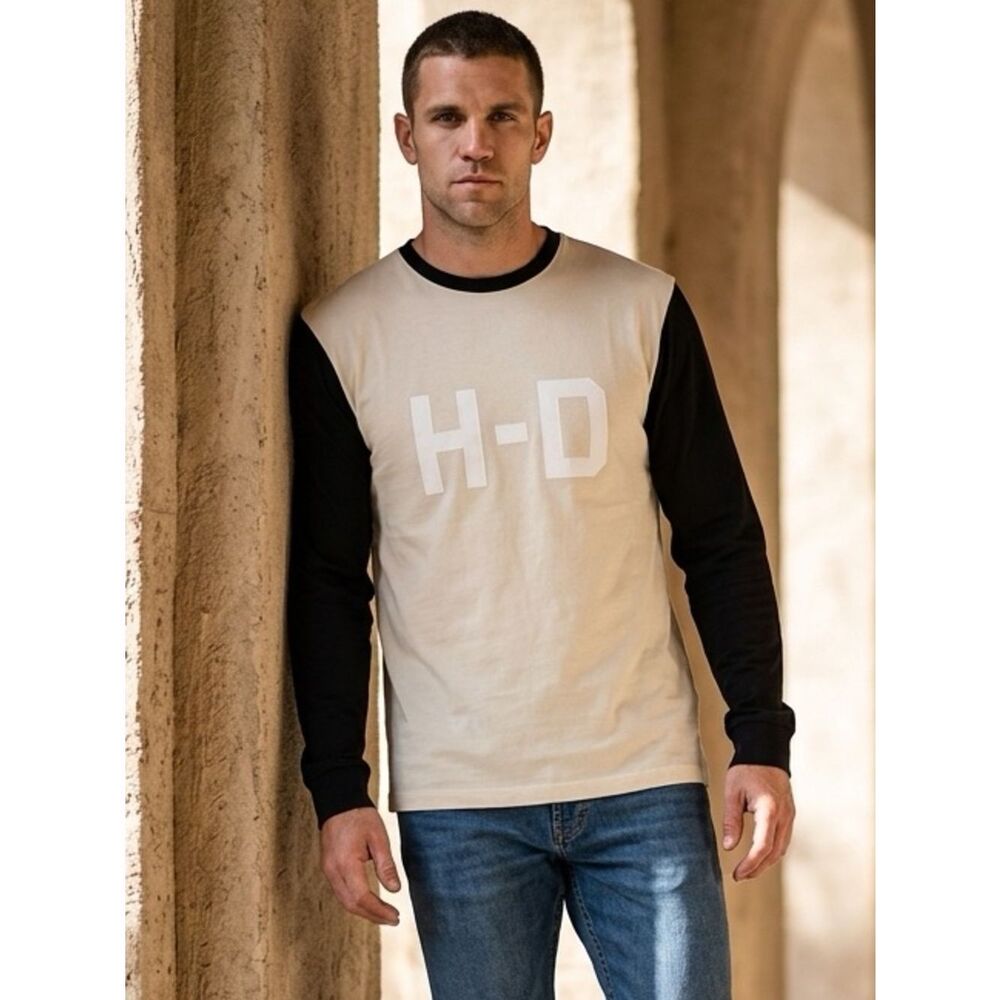 NWT Harley Davidson Unisex Cream/Black Long Sleeve Shirt Graphic H-D - Size XS
